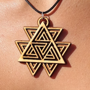 Handmade  Sacred Geometry Necklace. Layered Wood Festival Pendant, Jewelry for Outdoor Lover. Gift For Alternative Hippie Boho Nature Girl