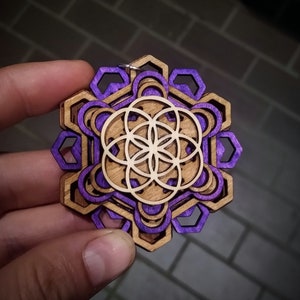 Handmade Sacred Geometry Necklace. Layered Wood Festival Pendant, Jewelry for Outdoor Lover. Gift For Alternative Hippie Boho Nature Girl
