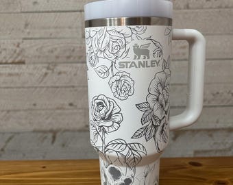 WHITE Skulls And Roses Stanley Tumbler