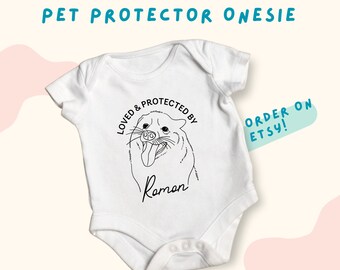 Personalised baby romper | Custom pet line drawing | bodysuit | onesie | Baby shower gift | Pet cat and dog sibling | birthday present