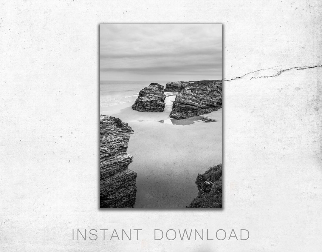 Vertical B&W Spanish Beach Printable From Galicia Spain Etsy