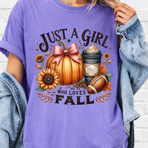 Comfort Colors® Just a Girl Who Loves Fall %100 Cotton T-Shirt, Autumn Pumpkin Spice Youth Shirt, Cozy Tee for Women, Trendy Fall Apparel