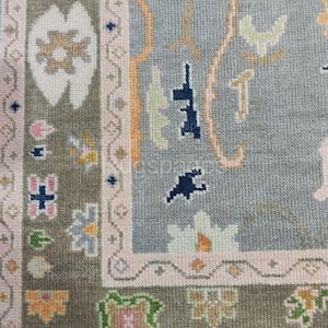 Blue Grey Oushak Hand Knotted Rug Modern Oushak Rug, Muted Area Rug 9x12, Handmade Turkish Wool Rug, Contemporary Bedroom Rug 8x10,10x14