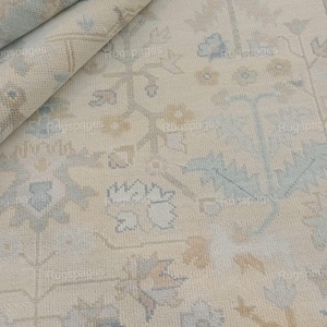 9x12 Blue Beige Floral Oushak Rug Hand-Knotted Wool Rug in Multiple Sizes – Luxurious Moss Green Rug for Living Room, Bedroom 8x10,9x12 Rugs