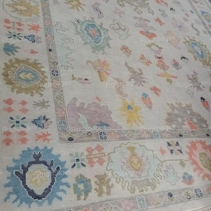 Floral Oushak inspired Hand Knotted Rug Oushak Rug Hand-Knotted Wool Rug in Multiple Sizes Luxurious Moss Green Rug for Living Room, Bedroom