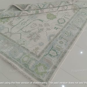 Tapis noué à la main beige bleu et vert de style Oushak 4 x 6, 5 x 8, tapis faits main pour le salon tapis contemporain antique 9 x 12, 10 x 14, 6 x 9, 8 x 10