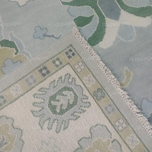 9 x 12 tapis Oushak floral bleu beige noué à la main 4 x 6, 5 x 8, tapis faits main pour le salon - tapis ethnique antique 6 x 9, 8 x 10, 9 x 12, 10 x 14 pi