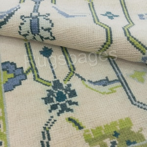 9x12 Blue Beige And Green Oushak Rugs, Modern Hand Knotted Oushak Rugs, Make By Wool Oushak Rugs, Rugs For Bedroom, Living Room, 5x8, 8x10