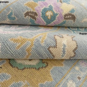 Hand-Knotted Wool Oushak Rug, Grey, Pink, and Ivory, Coastal Decor