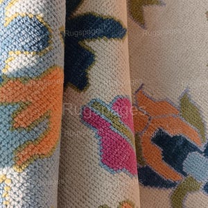 Beige Blue and Green Hand Knotted Oushak Rug Made to Order (In Any Size!) Geometric Knotted Modern Oushak / large area/sage/muted oushak rug