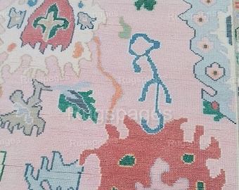 Hand Knotted Pink Oushak Rug, Wool Antique Style Rug