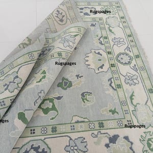 Light Beige Blue Green Oushak Rug, Modern Oushak Rug,Oushak Rug With Ivory, Olive Green & Light blue Motifs Modern Coastal Comfort Area Rug