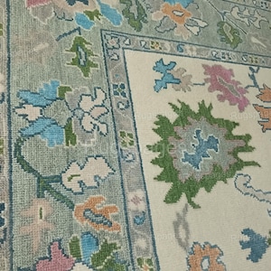 Beige Grey Rug, Floral Oushak Rug designs/Fine Quality Handmade Area Rug 100% Wool Rug/Natural Vegetable dyes /Bedroom/Living Room Area Rug