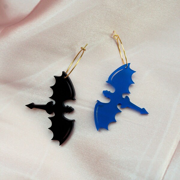 Black and Blue Dragon Fantasy Earrings, Acrylic Jewelry, Laser Cut Acrylic Earrings, Statement Dangle Earrings, Celestial Cosplay Earrings