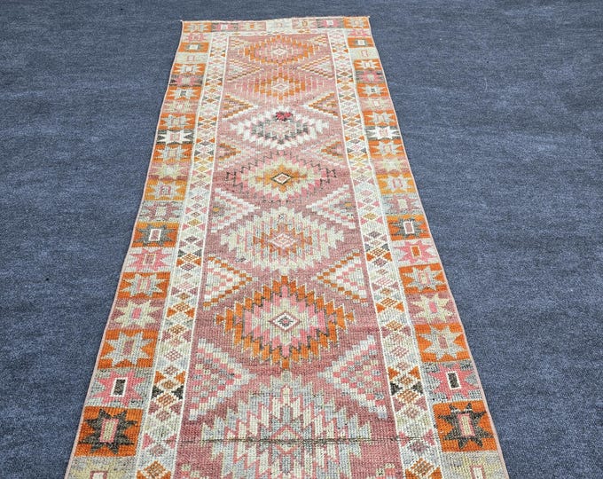 3x7 Antique Jaff Kurdish Runner Rug, Handwoven Wool Tribal Geometric Hallway Carpet 2'9" × 7'3"