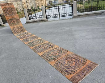 3x24 Ft Vintage Turkish Runner Rug | Extra Long Hallway Runner | Handmade Wool Rug | Stair Runner | Boho Corridor Rug