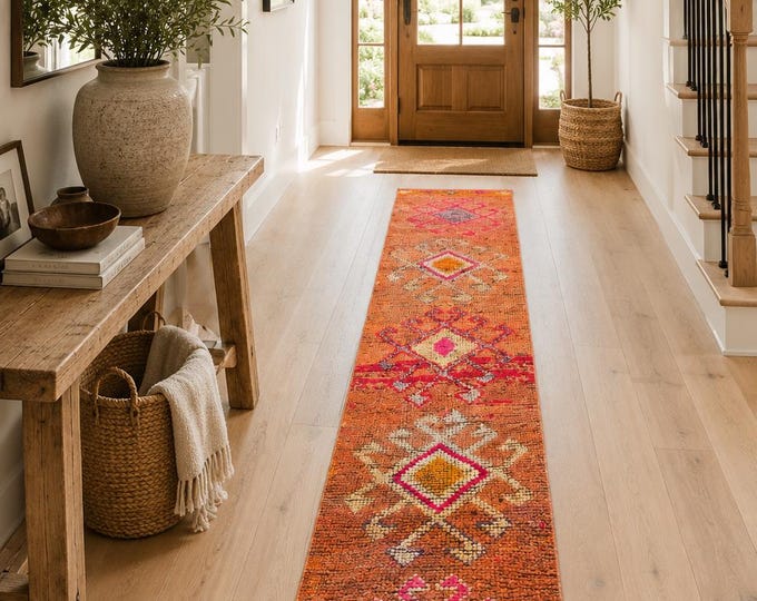 2x11 Vintage Moroccan Runner Rug, Handmade Wool Tribal Diamond Boho Hallway Carpet 2'1" × 11'0"