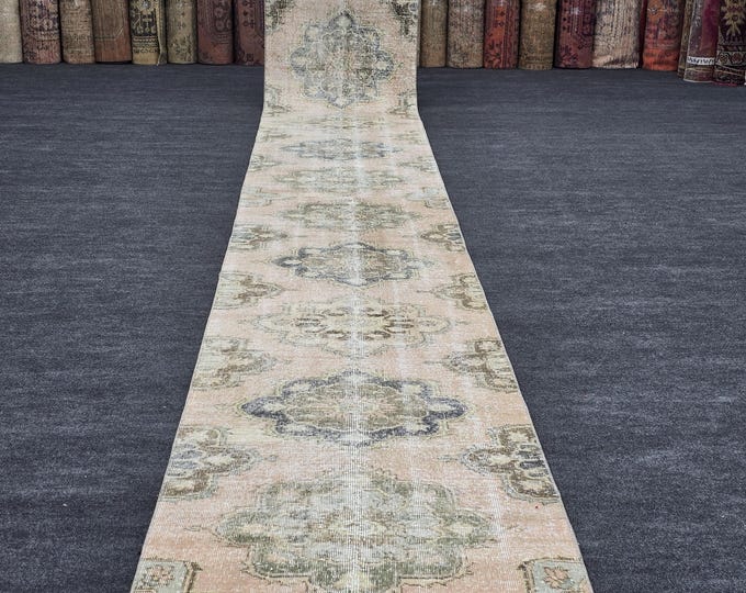3x23 Vintage Turkish Wool Runner, 23 Foot Extra Long Hallway Rug, Neutral Anatolian Carpet