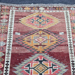 3x11 Vintage Turkish Oushak Runner Rug, Handmade Wool Pink Tribal ...