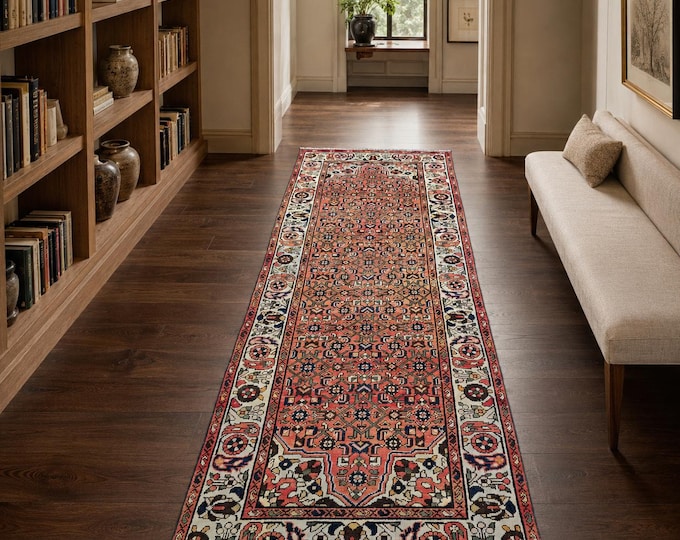 4x10 Vintage Turkish Oushak Runner Rug, Handmade Wool Tribal Hallway Carpet, Anatolian Farmhouse Decor