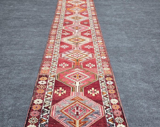 3x15 Vintage Turkish Oushak Runner Rug, Handmade Wool Long Tribal Hallway Carpet