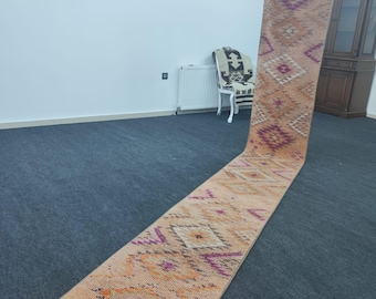 Tapis de course turc vintage, 2 x 14 pi | Tapis de couloir extra long | Tapis en laine fait main | Chemin de cuisine | Tapis pour couloir étroit