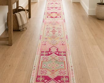 Vintage Turkish Runner Rug 2x18 | Extra Long Hallway Runner | Handmade Wool Rug | Kitchen Runner | Narrow Corridor Rug