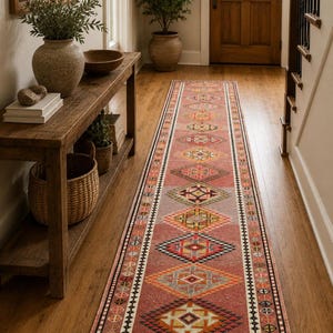 3x11 Vintage Turkish Oushak Runner Rug, Handmade Wool Pink Tribal ...