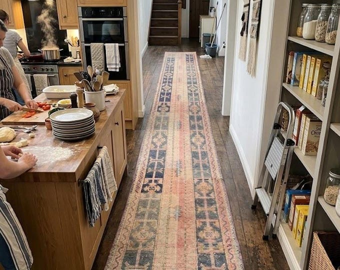 2x21 Vintage Turkish Herki Runner Rug, Handmade Wool Extra Long Tribal Hallway Stair Carpet