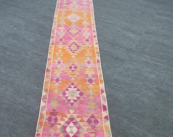 Tapis vintage turc Herki 3 x 14 | Tapis de couloir extra long | Tapis en laine fait main | Chemin de cuisine | Tapis pour couloir étroit