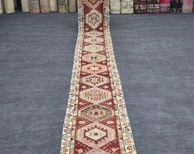 2x17 Extra Long Vintage Turkish Runner Rug, Handmade Wool Oushak Hallway Carpet