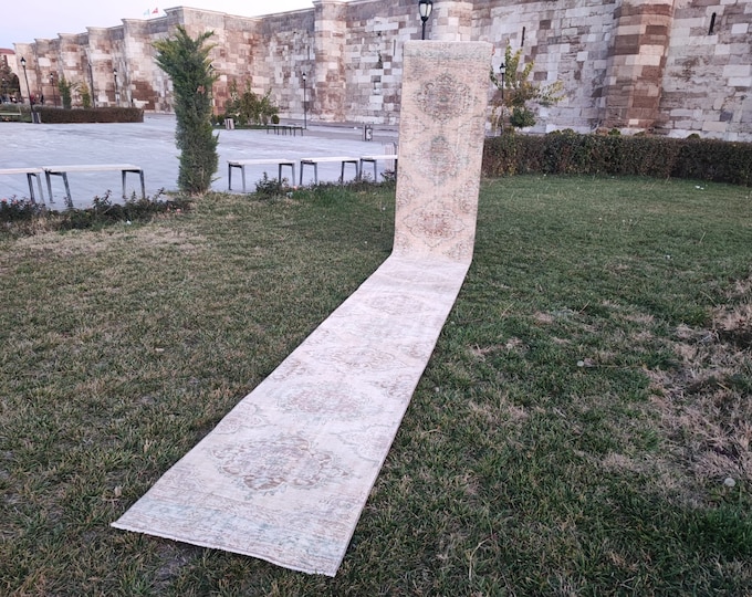 3x20 Vintage Turkish Wool Runner Rug, Handmade Anatolian Extra Long Hallway Carpet, Corridor Decor