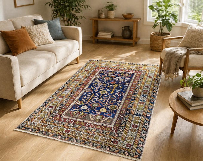 4x5 Antique Shirwan Wool Rug, Handwoven Caucasian Tribal Oriental Area Rug