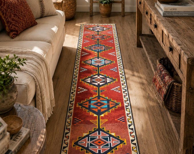 2x11 Vintage Turkish Runner Rug, Handmade Wool Anatolian Tribal Boho Hallway Carpet