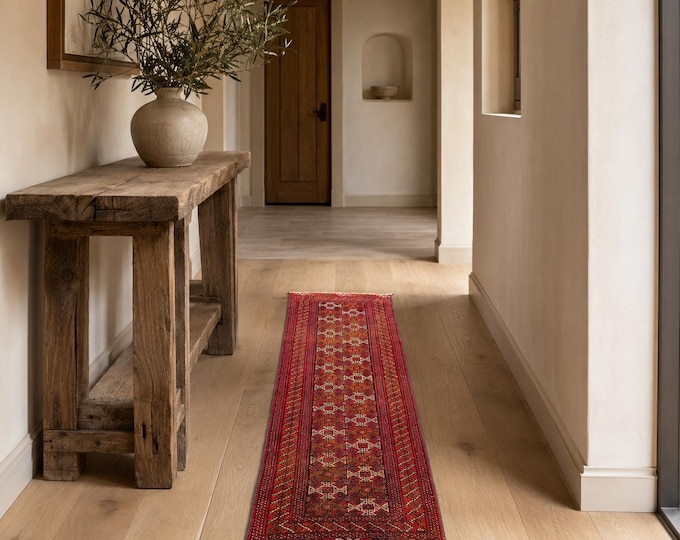 2x6 Vintage Turkish Runner Rug, Handmade Wool Anatolian Geometric Hallway Carpet