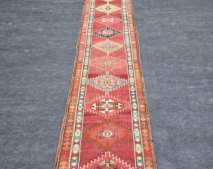 Vintage Turkish Wool Runner Rug | Handmade Anatolian Hallway Kitchen 3x15