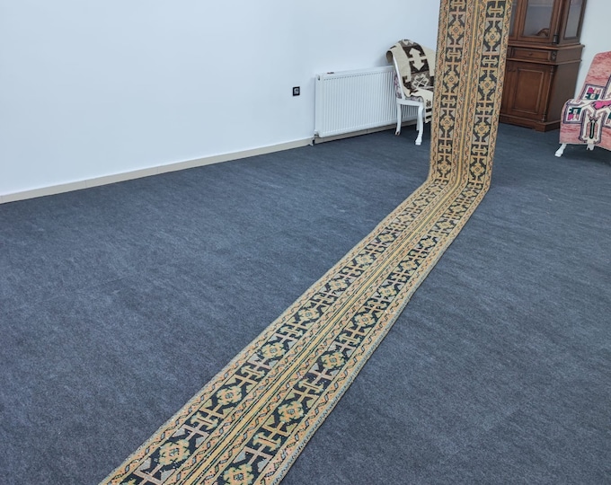 2x19 Ft Extra Long Turkish Runner Rug, Handmade Wool Hallway Runner, Narrow Stair Carpet
