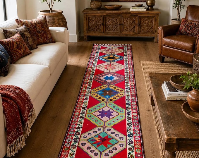 3x13 Vintage Turkish Wool Runner Rug, Colorful Extra Long Hallway Rug (2'8" x 12'7")