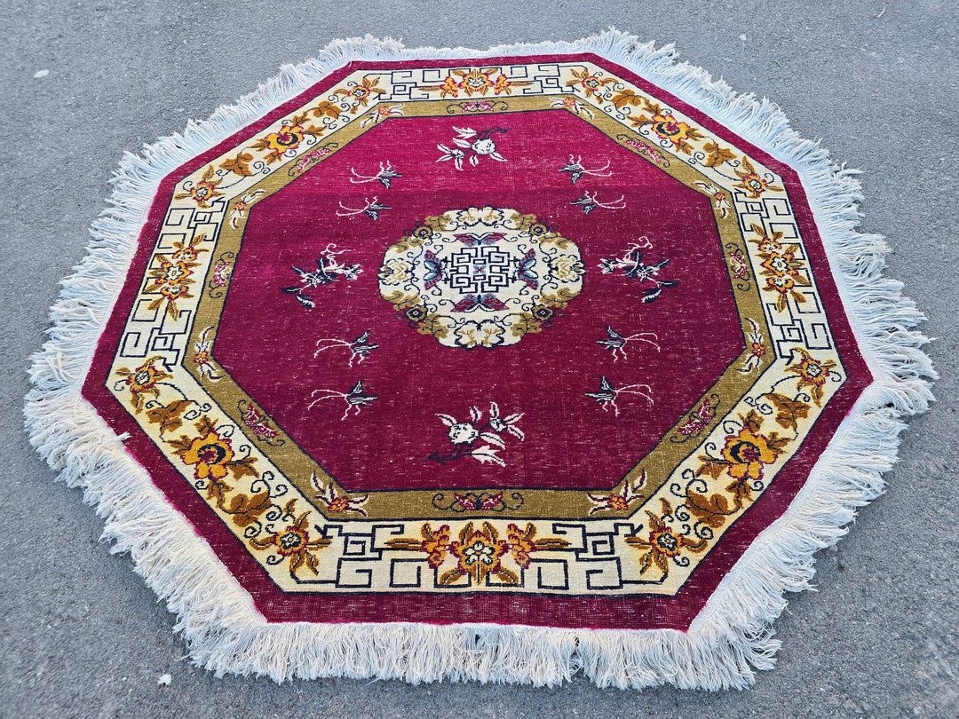 6 Ft Octagon Red Vintage Area Rug Handwoven Floral Octagonal Rug, 6 ...