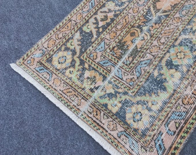 2x25 Vintage Turkish Runner Rug, Extra Long Faded Floral Wool Hallway Corridor Carpet