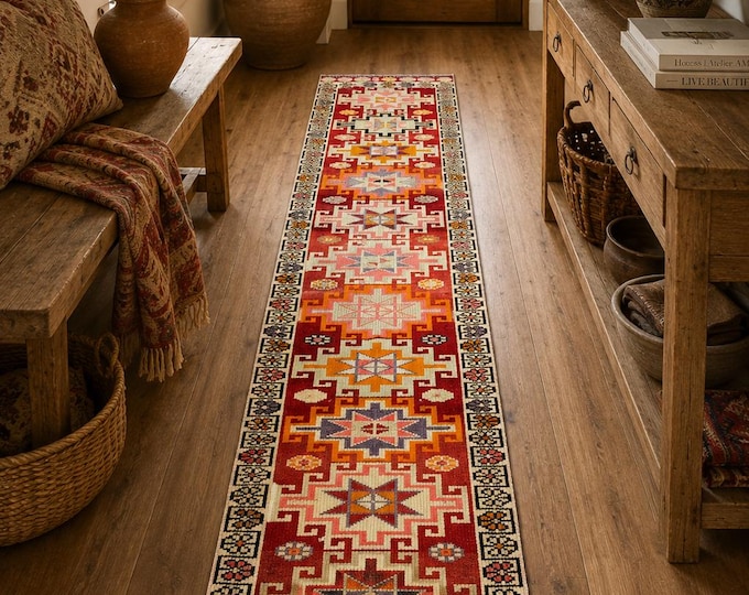 2x11 Vintage Turkish Oushak Runner Rug, Handmade Wool Boho Farmhouse Hallway Carpet