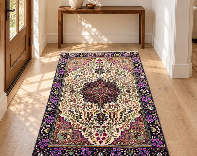 3x5 Vintage Turkish Oushak Rug, Floral Medallion Handmade Wool, 3'3" x 4'9" Area Rug