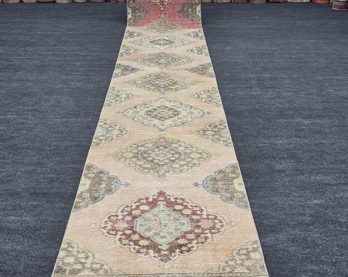 3x20 Vintage Turkish Wool Runner, Extra Long Anatolian Hallway Carpet, Handwoven Geometric Rug