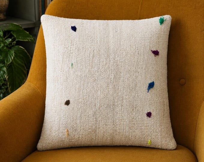 19x19 Vintage Kilim Pillow Cover, Handwoven Wool, Boho Farmhouse Decor