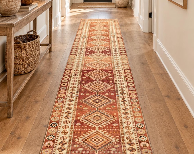 3x12 Vintage Turkish Runner Rug, Handmade Wool Tribal Anatolian Hallway Carpet (2'7" × 11'6")