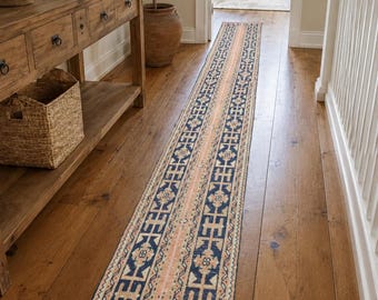 Tapis turc vintage extra long 2 x 20, tapis de passage anatolien en laine fait main, tapis de couloir bohème, décoration de couloir étroit, accent de ferme