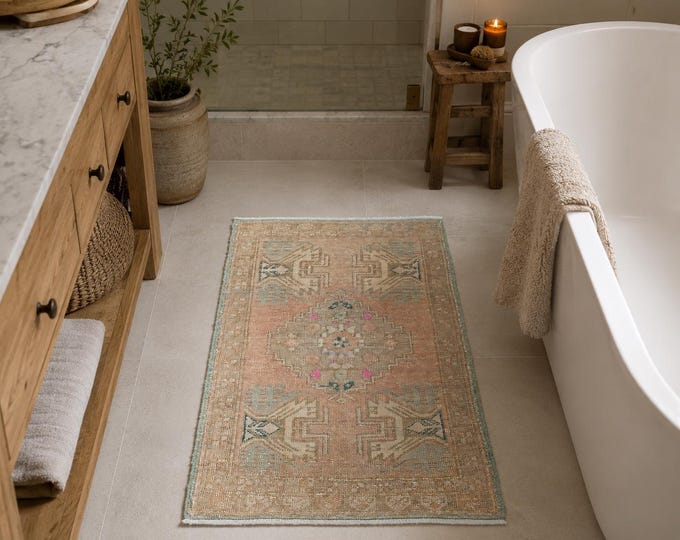 2x4 Vintage Turkish Oushak Rug, Beige Wool Small Entryway Accent Rug