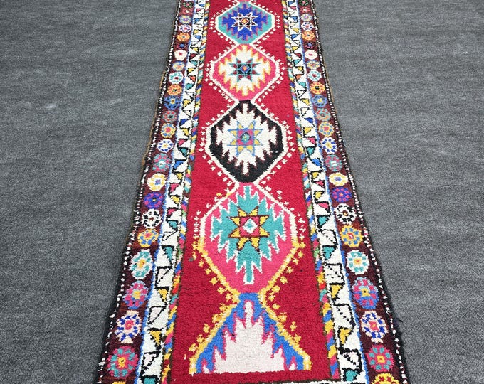 2x11 Vintage Turkish Wool Runner, Colorful Tribal Extra Long Hallway Rug (2'5" x 11'1")