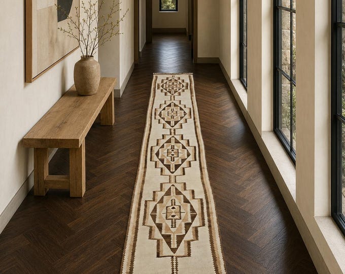 2x10 Vintage Turkish Kilim Runner Rug, Handmade Wool Tribal Geometric Hallway Carpet