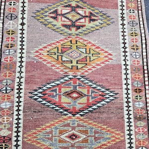 3x11 Vintage Turkish Oushak Runner Rug, Handmade Wool Pink Tribal ...